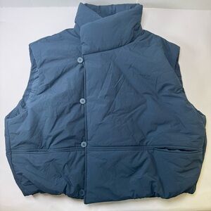 NWT An Action A Day Vintage Blue Lightweight Puffer Vest Stand Collar XL